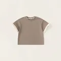 Brown children's cotton T-shirt featuring stylish white ruffle lace trim on sleeves - 110 / Brown
