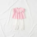 Pink plaid ruffle top and white bloomers two-piece cotton summer set for baby girls - 130 / Top And Bottom / Pink Plaid