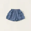 Gonna-pantalone in denim celeste per bambina con volant a balze ed elastico in vita - Taglia 160 / Blu Denim (Prevendita)