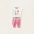 Kids short sleeve t-shirt and pink pants set with Rise and Shine cartoon print - 80 / Pink