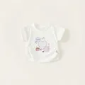 Maglietta in cotone bianca per bambine con motivi colorati di cuori e farfalle - 80 / Bianco