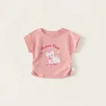 Maglietta rosa da bambina in cotone con stampa di gatto e scritta Natura Chill - 80 / Rosa