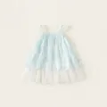 Vestido de verano para niña en malla azul claro y beige con teñido anudado y un lazo - 80 / Azul claro