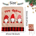 Weihnachts-Stuhlhussen mit rot-schwarzem Karomuster und Zwergen-Motiv für Esszimmer - Weiß