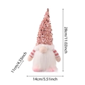 Pink sequin Christmas gnome plush doll with striped arms and size dimensions shown - Glitter Pink