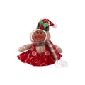 Knitted gingerbread doll Christmas ornament with red hat and scarf on white background - Female Style