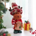 Statuina di renna natalizia in peluche con cappello a cilindro e sacchetto regalo in juta - Stile Alce