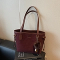 Vintage burgundy suede tote bag with brown leather handles and plush charm accessory - With Charm / Ancorra Red