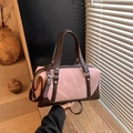 Borsa Boston rosa e marrone in stile retrò con cuciture a contrasto da donna - Rosa