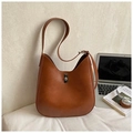 Sac bandoulière rétro marron en cuir demi-lune avec boucle en métal argenté élégant - Marron Jaune