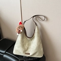 Borsa a secchiello vintage verde capiente con spalline marroni e ciondolo natalizio - Grigio Riso Con Pendente