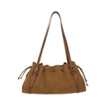 Vintage brown leather tote bag with drawstring design and long shoulder straps - Brown
