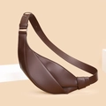 Close-up of dark brown crescent moon bag with wide adjustable strap and matte finish - Brown