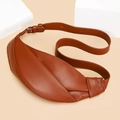 Brown leather crescent shoulder bag with adjustable strap and pleated bottom - Caramel color