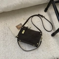 Vintage dark leather rectangular crossbody bag with gold rivets and metallic lock detail - Dark Coffee