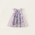 Lila Feenkleid für Mädchen mit Flügelärmeln und 3D-Blumen aus Netzstoff - 80 / Lila