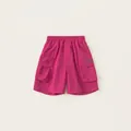 Rose red cargo shorts for kids featuring elastic waist and side pockets with embroidery - Rose Red / 110