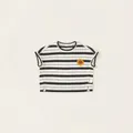 T-shirt rayé pour enfant avec appliqué tournesol jaune et col rond classique - Rayé Noir / 80