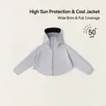 Kids lightweight UPF 50+ sun protection jacket in light grey with a wide brim hood - Grey (Upgrade Black Glue Brim) / 80