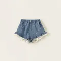 Short en jean pour fille bleu clair à pois blancs avec bordure en dentelle délicate - 90 / Bleu Denim