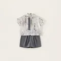 Jungen Set im chinesischen Stil mit Kalligraphie Hemd und grauen Shorts für den Sommer - 80 / Cremeweiß