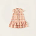 Robe d'été pour filles à carreaux orange et blanc avec fleurs et volants élégants - 110 / Orange