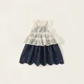 Ensemble d'été 2 pièces pour filles avec haut en dentelle blanche et jupe bleu foncé - 90 / Abricot