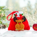 Christmas reindeer drawstring gift bag in red felt with fluffy decorative accents - Elk
