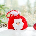 Red Christmas drawstring gift bag with 3D Santa Claus applique and snowflake embroidery - Santa Claus