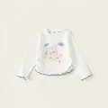 T-shirt blanc en coton pour filles avec imprimé ours rose et bords ondulés bleus - 80 / Blanc