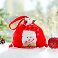 Christmas snowman drawstring candy bag in soft red velvet with decorative holly leaves - Snowman