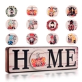 Insegna HOME in legno con 12 inserti magnetici a gnomo intercambiabili stagionali - Stile HOME (Con 12 Pezzi)
