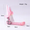 Pink Easter gnome plush with bunny ears and long striped legs for home decor - Long Legged Pink Plaid Bunny Male
