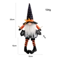 Halloween gnome plush with black polka dot hat and long striped legs holding BOO sign - Halloween Long Leg Pull Flag Style
