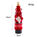 Christmas gnome wine bottle cover in red and grey knit with bow and plush ball - Santa Claus