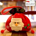 Sac cadeau de Noël en peluche motif Père Noël, dimensions de 23x20 cm - Style Père Noël Brossé à Bord Vert