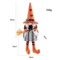 Halloween witch gnome plush with orange spider hat, striped legs and broomstick - Halloween Witch With Broom Style