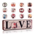 Targa LOVE in legno con 12 inserti magnetici a forma di gnomo stagionali intercambiabili - Stile LOVE (Con 12 Pezzi)