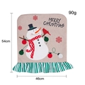 Linen Christmas chair back cover with snowman embroidery and festive green ruffles - Snowman