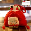 Sac cadeau de Noël rouge avec poupée bonhomme de neige 3D et poignée, 23x20cm - Style Bonhomme de Neige Brossé à Bord Blanc