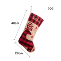 Linen Christmas stocking with red buffalo plaid trim and black reindeer silhouette - Christmas Reindeer Style