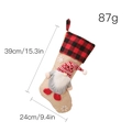 Calza di Natale con gnomo in iuta e tessuto a quadri con indicazione delle misure - Stile Strisce Rosso Bianco (B)