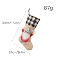 Calza di Natale in lino con gnomo e cappello grigio con risvolto a scacchi bianchi e neri - Stile Strisce Grigio Bianco (D)