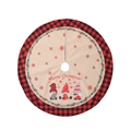Jupe de sapin de noël avec bordure à carreaux rouges et motifs de nains festifs - Blanc