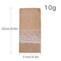 Natural burlap cutlery pouch with white lace detail and 22x11cm dimension markings - Burlap Style / 11x22cm