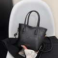 Borsa a secchiello retrò nera in PU con scritta dorata e tracolla rimovibile - Nero
