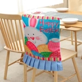 Easter chair cover featuring a blue rabbit print and Happy Easter slogan for home decor - 48 / Cartoon Rabbit Print Blue Edge (Blue edge chair cover)