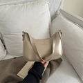 Bolso de hombro tipo media luna en cuero PU beige minimalista con diseño elegante mujer - Caqui