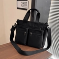 Versatile borsa tote in tela nera con doppie tasche anteriori e tracolla regolabile - Nero
