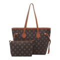 Set borsa tote classica con monogramma marrone scuro e pochette coordinata in ecopelle - caffè